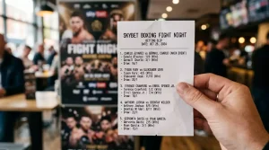 A multi-leg boxing accumulator bet slip showing several fight selections on a UK card