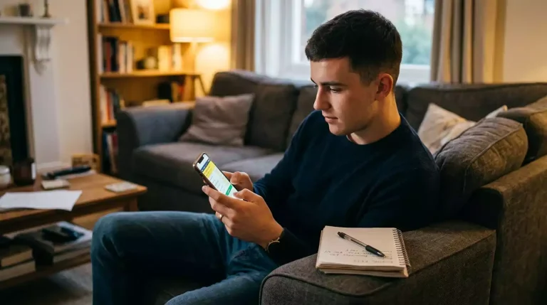 A beginner studying boxing odds on a mobile phone before placing their first fight bet