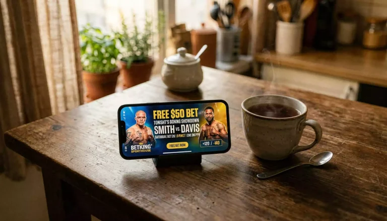 A promotional free bet offer displayed on a UK bookmaker app for an upcoming boxing event